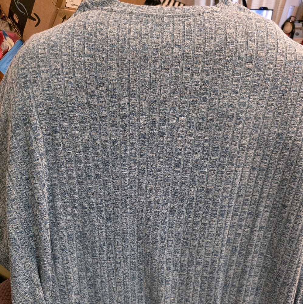 Blue Ribbed Knit Sweater